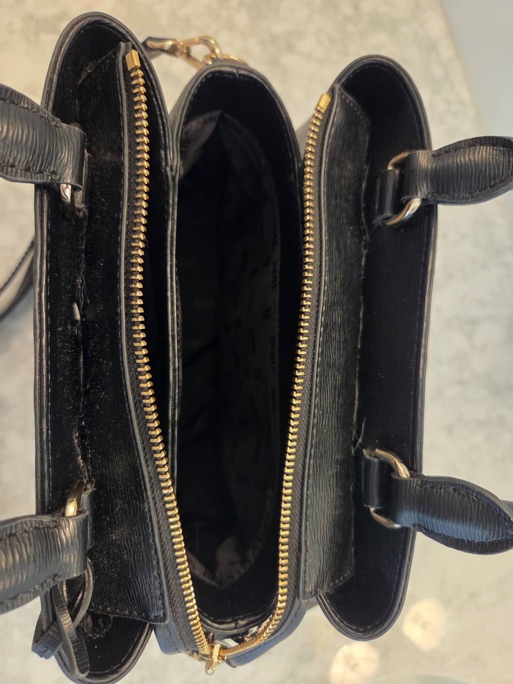 DKNY Paige Medium Satchel with Convertible Strap | Black/Gold | Genuine Leather - Picture 3 of 5